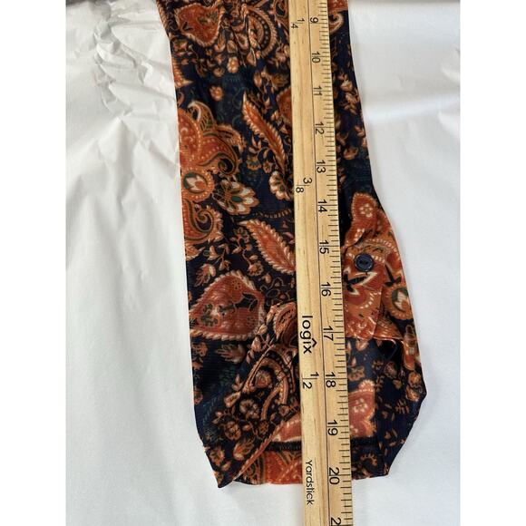 PerSeption Concepts XL Navy Blue Orange Button front V-neck Sheer Blouse Top - Picture 14 of 15